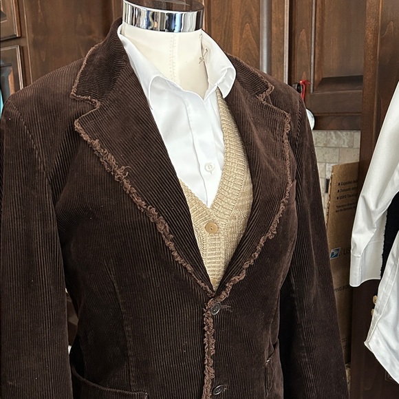 SOLID DENIM Equipment Sz M Brown Corduroy Blazer Raw Hem - Picture 4 of 7